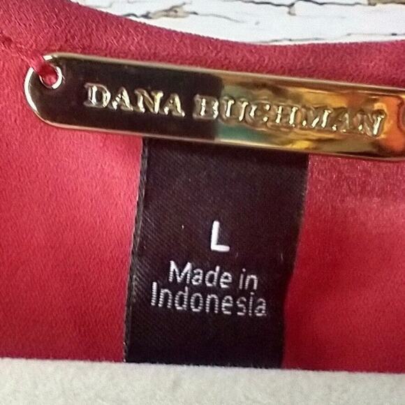 Dana Buchman Sz L Red Chiffon Slouch Shoulder Tuxedo Pleat Button Down Shirt - Picture 7 of 7